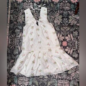 Olivaceous White Dress with Pink Floral Details